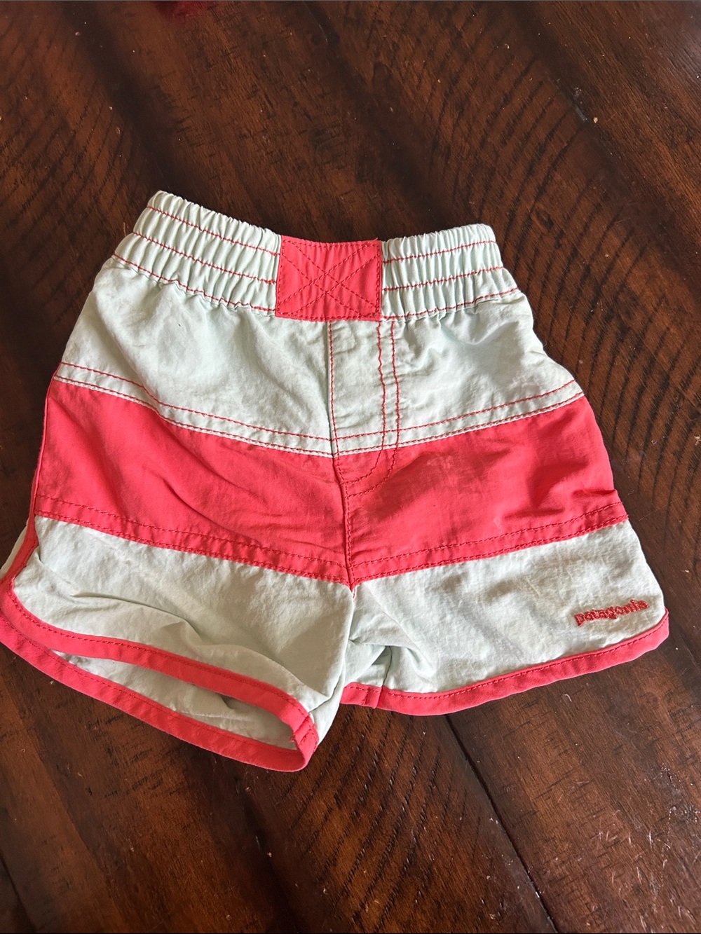 Patagonia Kids Coral and Light Blue Colorblock Shorts